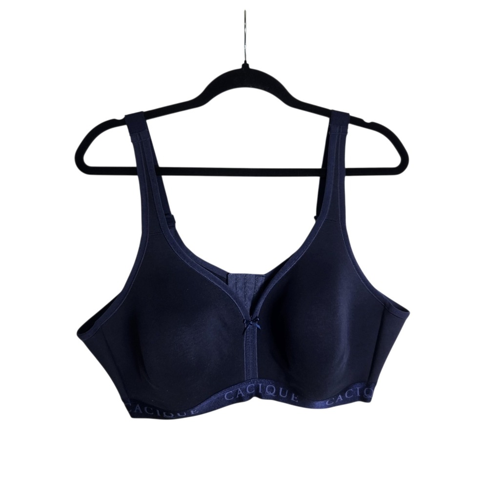 Cacique Navy Blue Lightly Lined No-Wire Wireless Bra 42D Logo Band